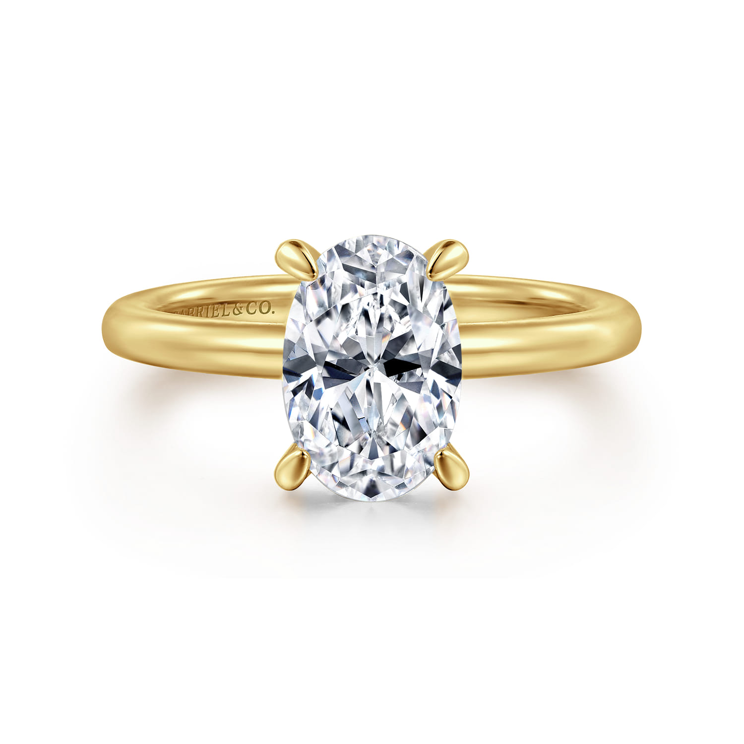 Cari - 14K Yellow Gold Hidden Halo Oval Diamond Engagement Ring - 0.06 ct - Shot 1