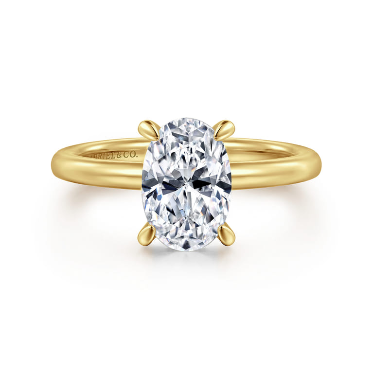 Cari - 14K Yellow Gold Hidden Halo Oval Diamond Engagement Ring - 0.06 ct - Shot 1
