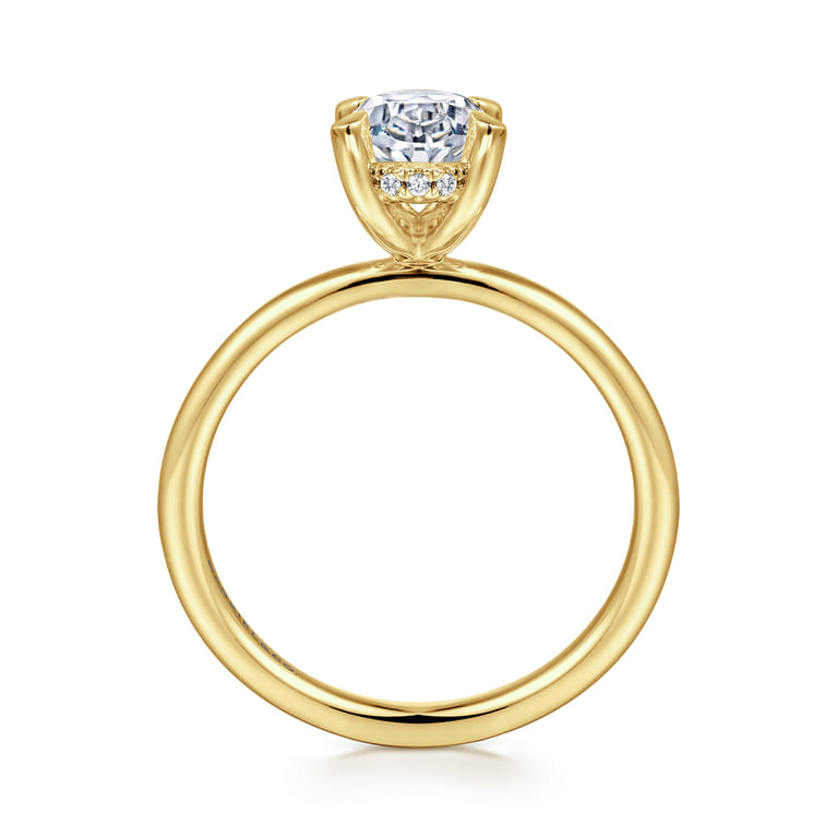 Cari - 14K Yellow Gold Hidden Halo Oval Diamond Engagement Ring - 0.06 ct - Shot 2