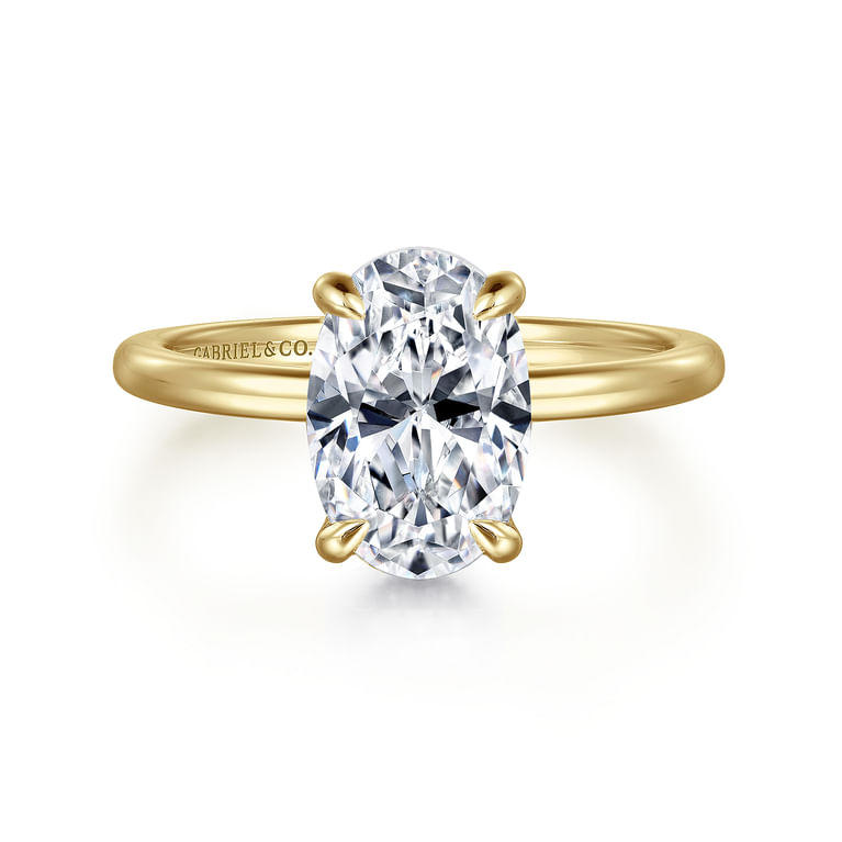 Rainah - 14K Yellow Gold Hidden Halo Oval Diamond Engagement Ring - 0.13 ct