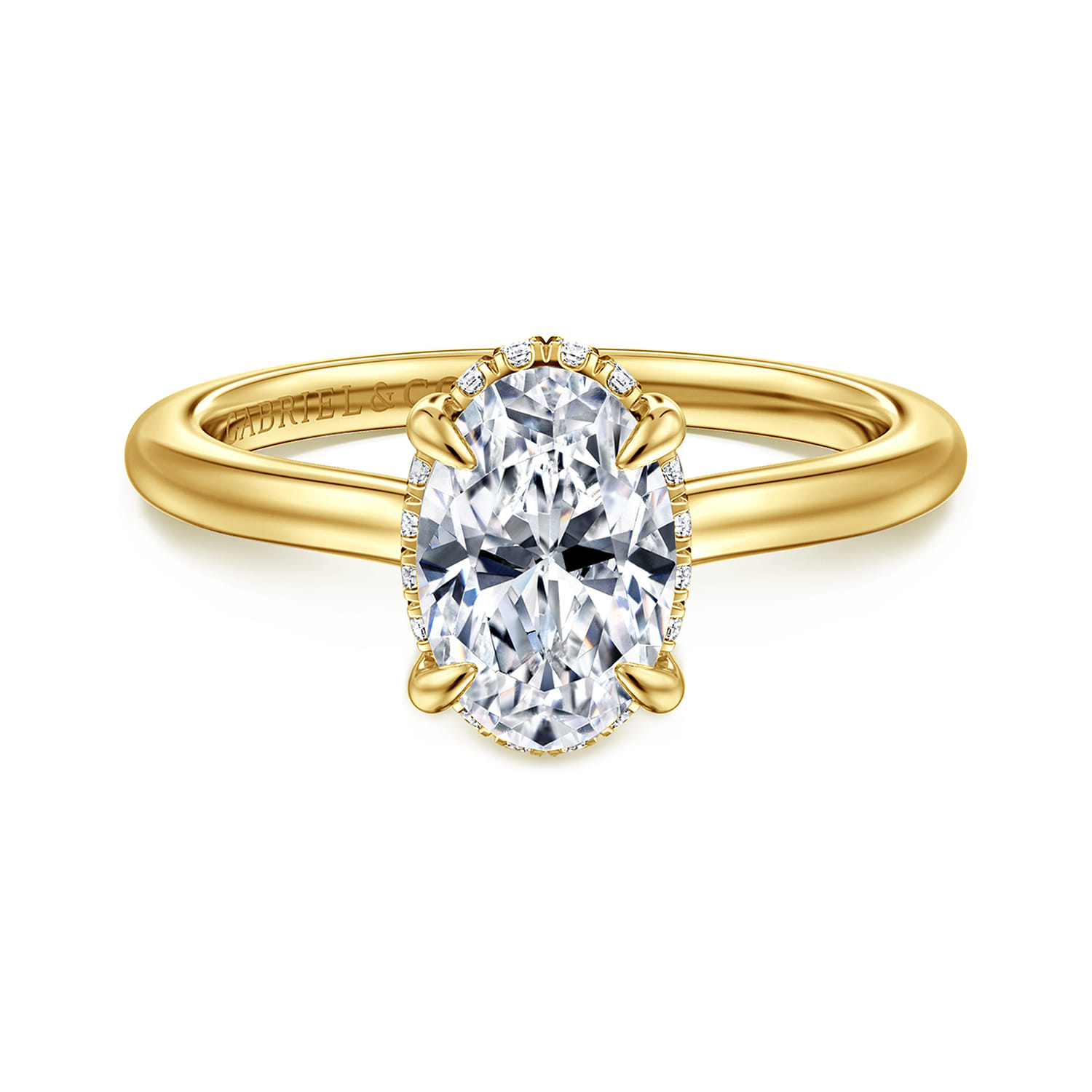 Aldon - 14K Yellow Gold Oval Halo Diamond Engagement Ring - 0.08 ct - Shot 1