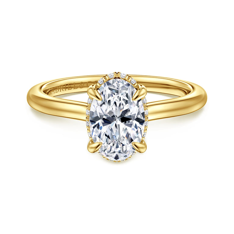 Aldon - 14K Yellow Gold Oval Halo Diamond Engagement Ring - 0.08 ct - Shot 1