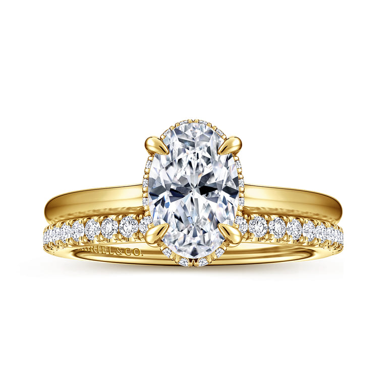 Aldon - 14K Yellow Gold Oval Halo Diamond Engagement Ring - 0.08 ct - Shot 4