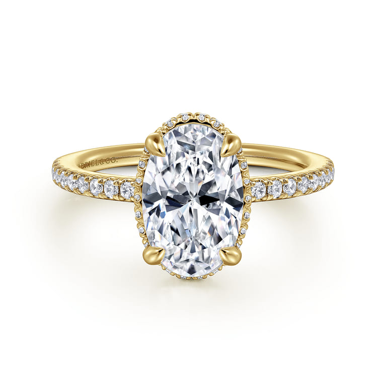 Allesia - 14K Yellow Gold Oval Cut Hidden Halo Diamond Engagement Ring - 0.3 ct - Shot 1