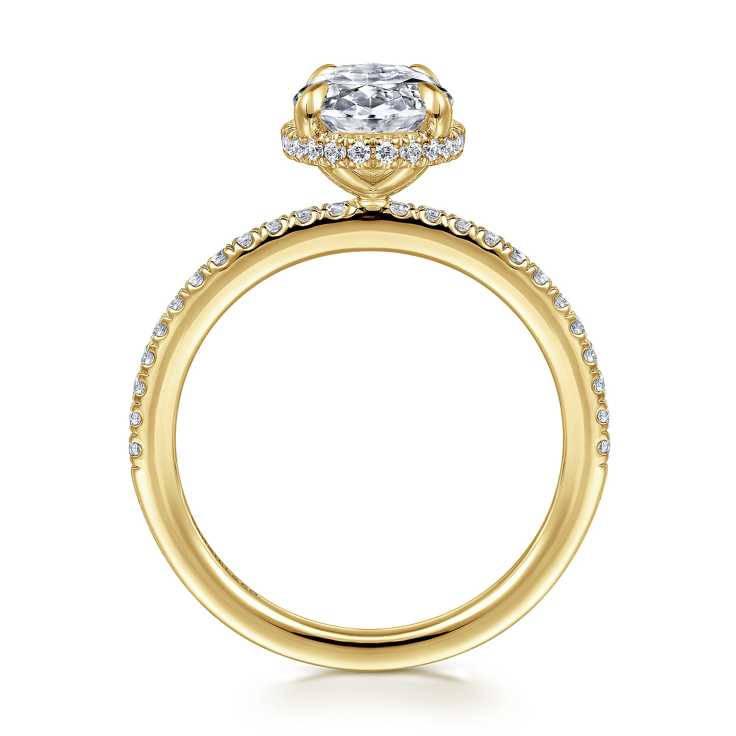 Allesia - 14K Yellow Gold Oval Cut Hidden Halo Diamond Engagement Ring - 0.3 ct - Shot 2