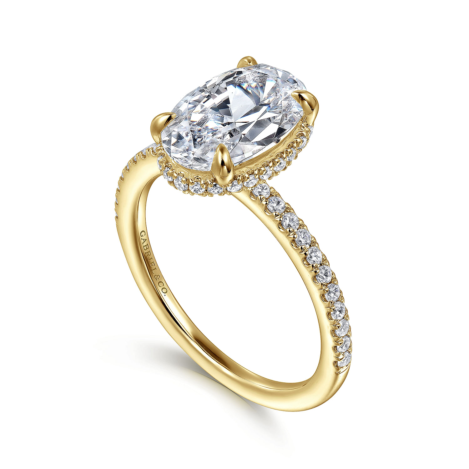 Allesia - 14K Yellow Gold Oval Cut Hidden Halo Diamond Engagement Ring - 0.3 ct - Shot 3