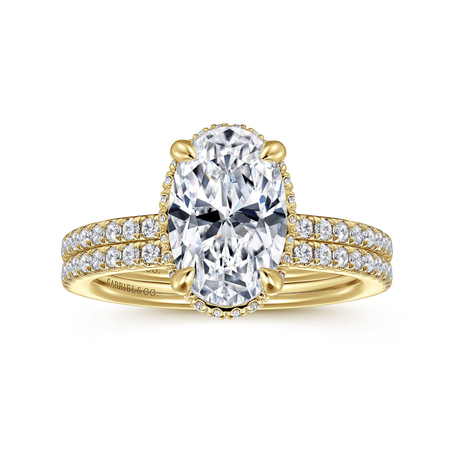 Allesia - 14K Yellow Gold Oval Cut Hidden Halo Diamond Engagement Ring - 0.3 ct - Shot 4