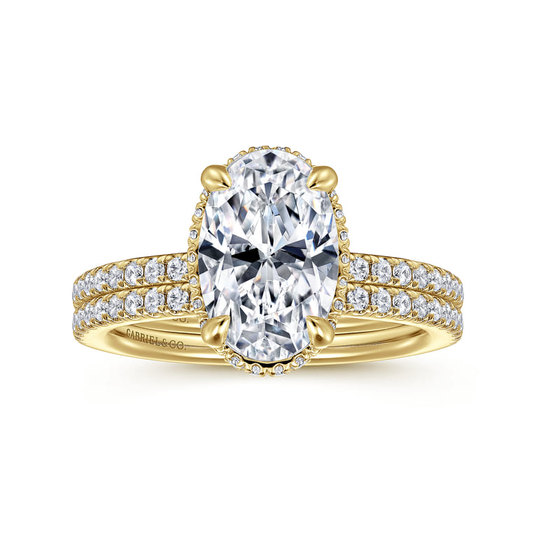 Allesia - 14K Yellow Gold Oval Cut Hidden Halo Diamond Engagement Ring - 0.3 ct - Shot 4
