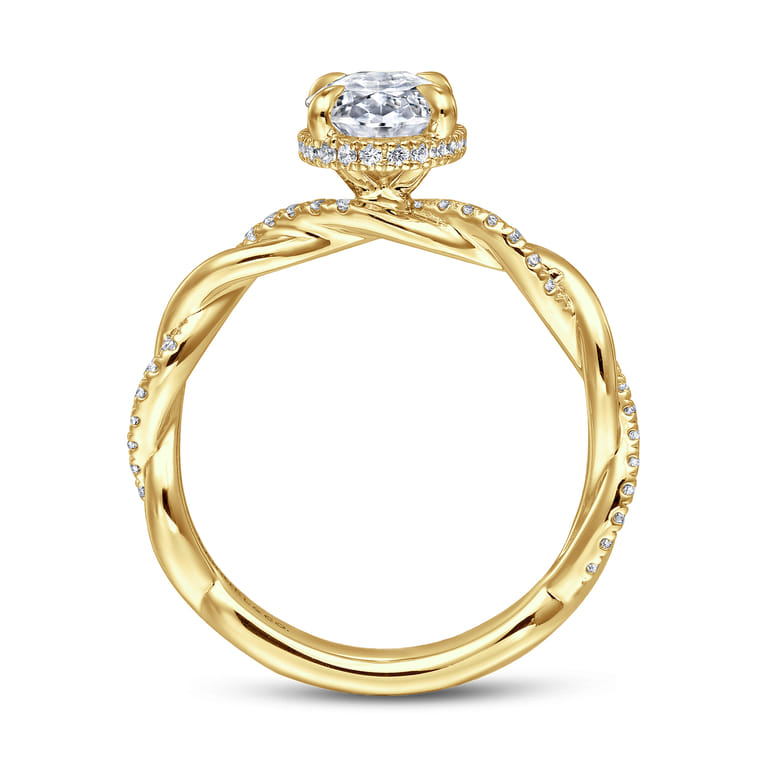 Ama - 14K Yellow Gold Twisted Oval Halo Diamond Engagement Ring - 0.25 ct - Shot 2