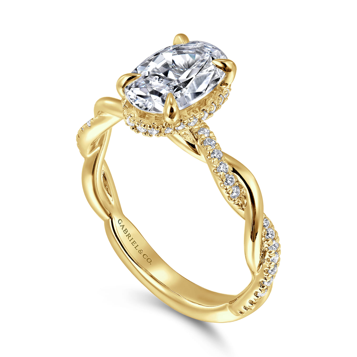 Ama - 14K Yellow Gold Twisted Oval Halo Diamond Engagement Ring - 0.25 ct - Shot 3