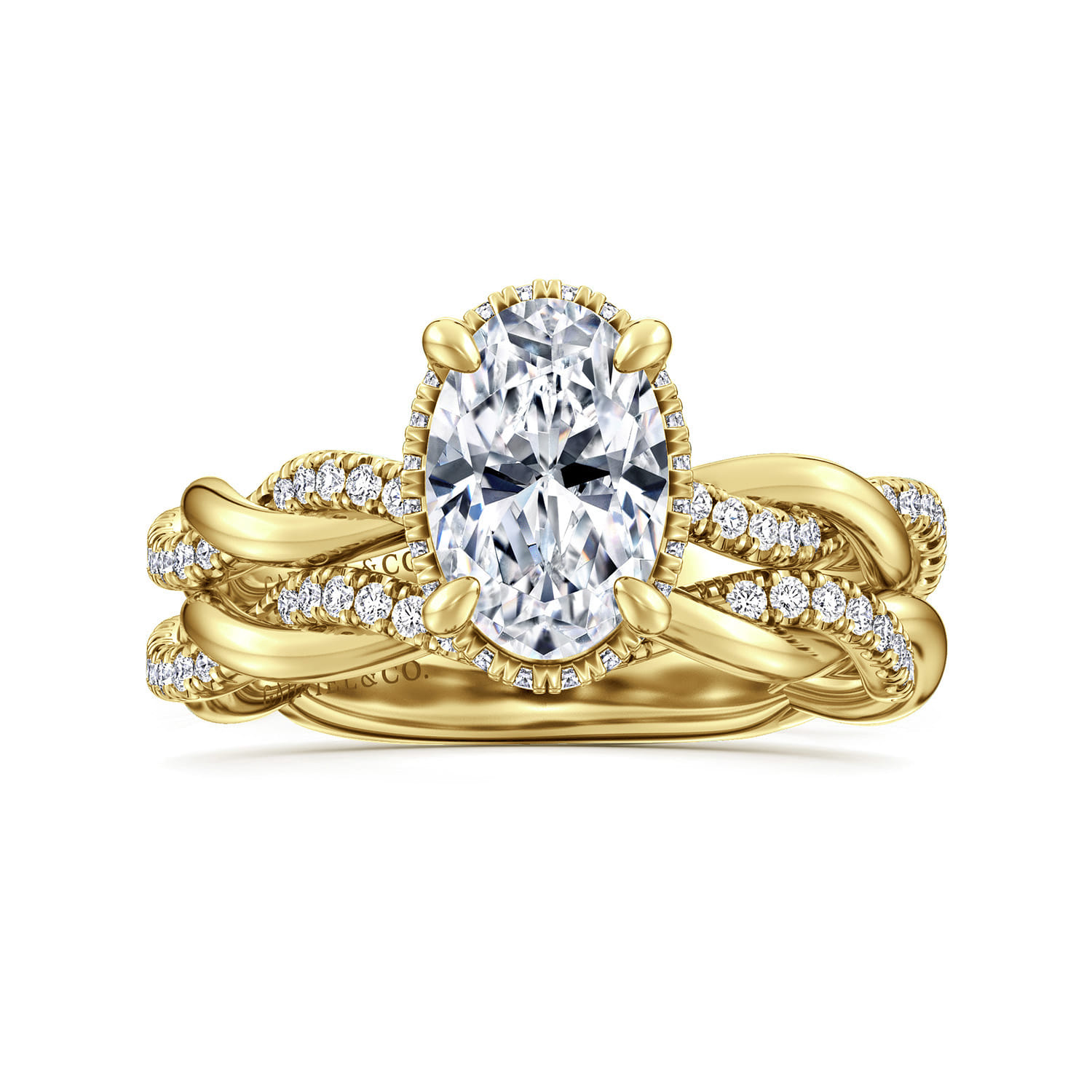 Ama - 14K Yellow Gold Twisted Oval Halo Diamond Engagement Ring - 0.25 ct - Shot 4