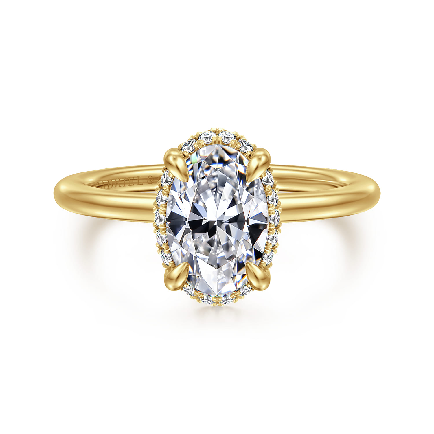 Bonnie - 14K Yellow Gold Oval Hidden Halo Diamond Engagement Ring - 0.09 ct - Shot 1