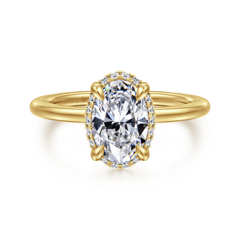 Bonnie - 14K Yellow Gold Oval Hidden Halo Diamond Engagement Ring - 0.09 ct - Shot 1