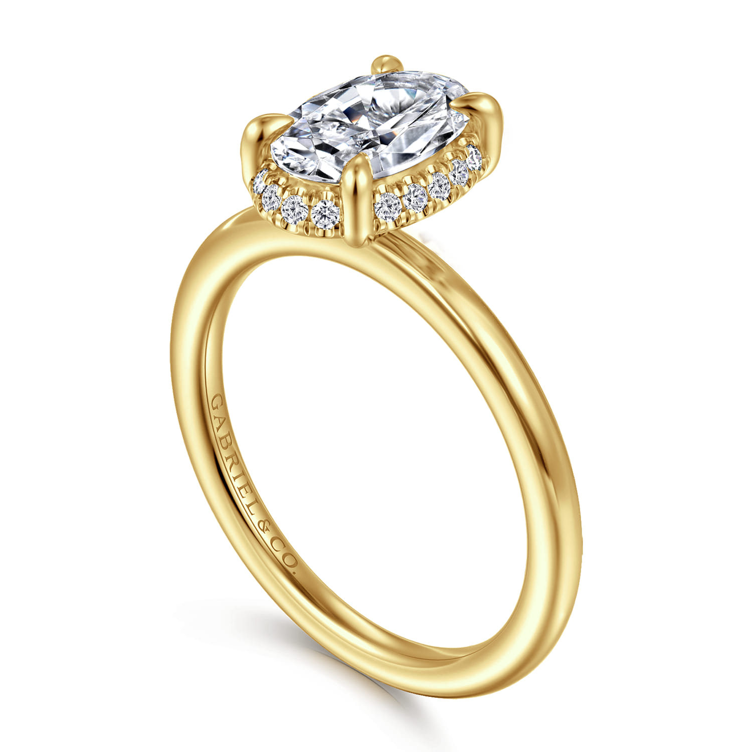 Bonnie - 14K Yellow Gold Oval Hidden Halo Diamond Engagement Ring - 0.09 ct - Shot 3