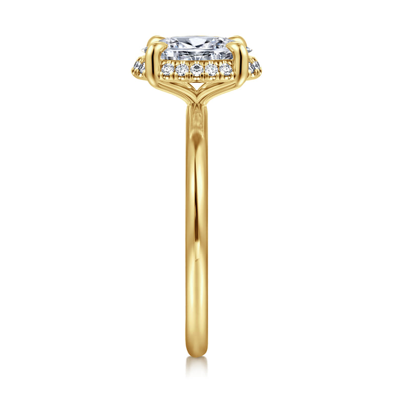 Bonnie - 14K Yellow Gold Oval Hidden Halo Diamond Engagement Ring - 0.09 ct - Shot 4