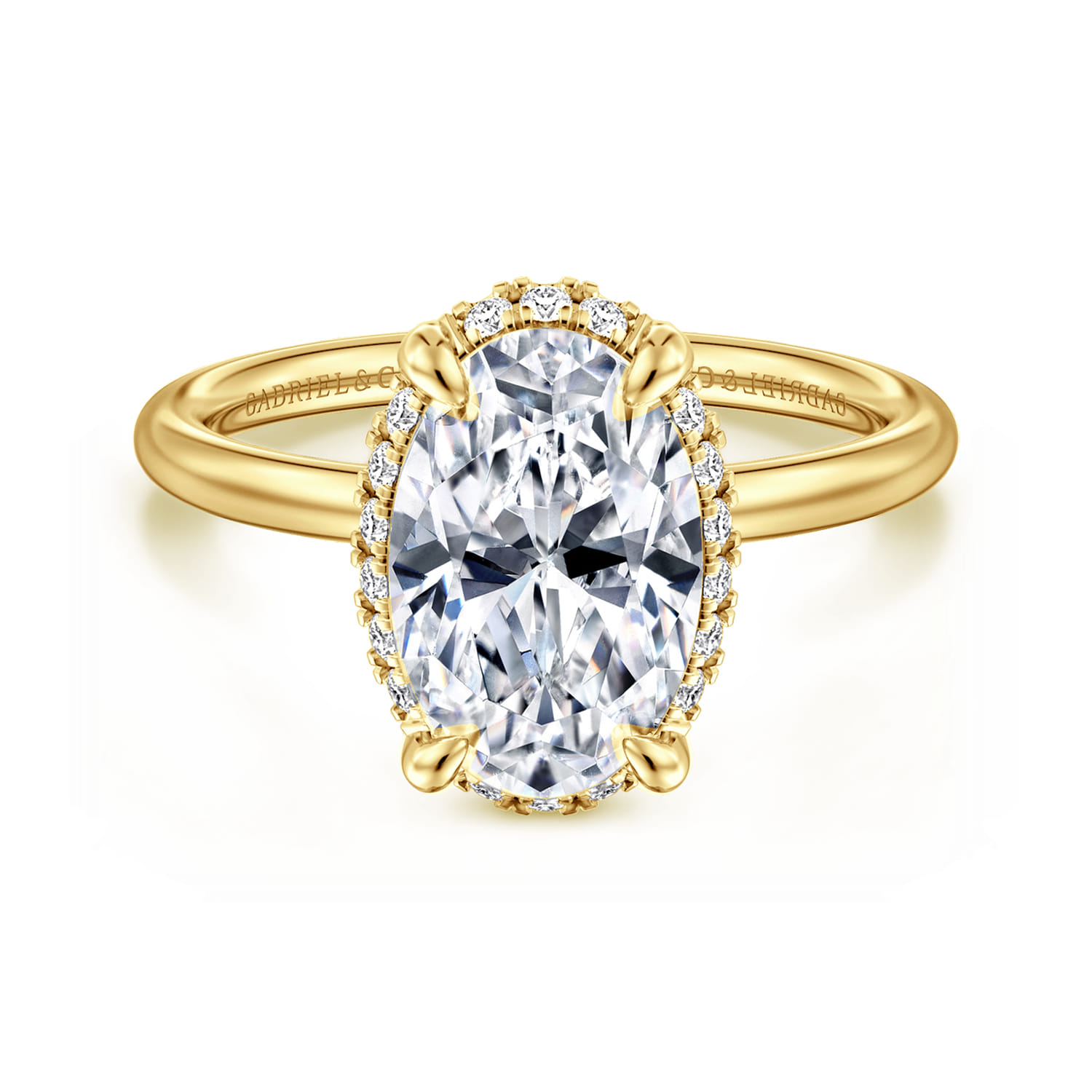 Seattle - 14K Yellow Gold Oval Hidden Halo Diamond Engagement Ring - 0.11 ct - Shot 1