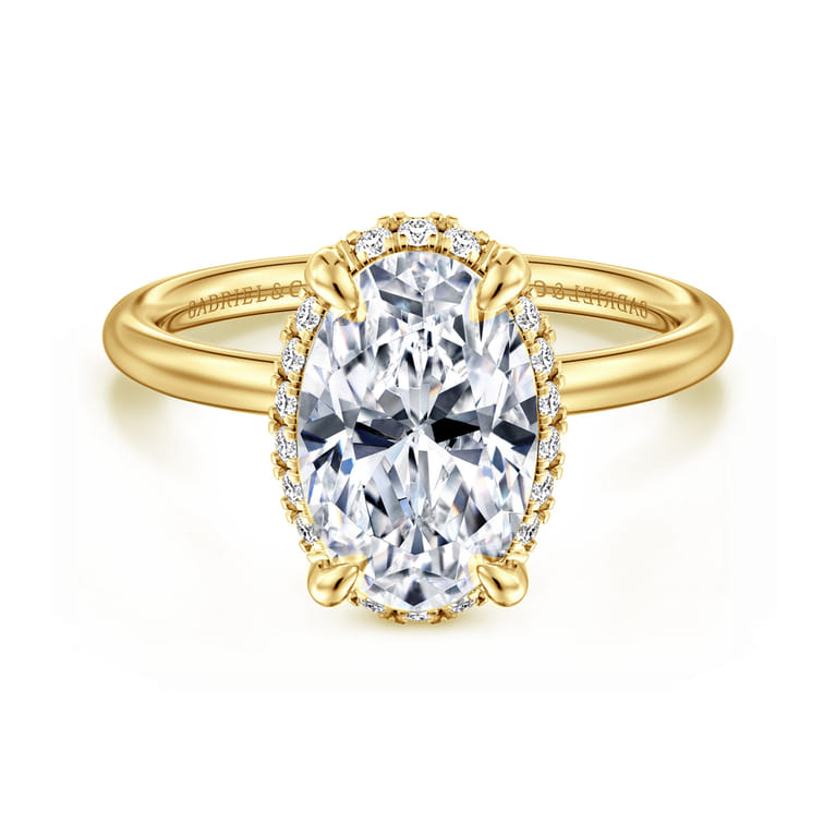 Seattle - 14K Yellow Gold Oval Hidden Halo Diamond Engagement Ring - 0.11 ct - Shot 1