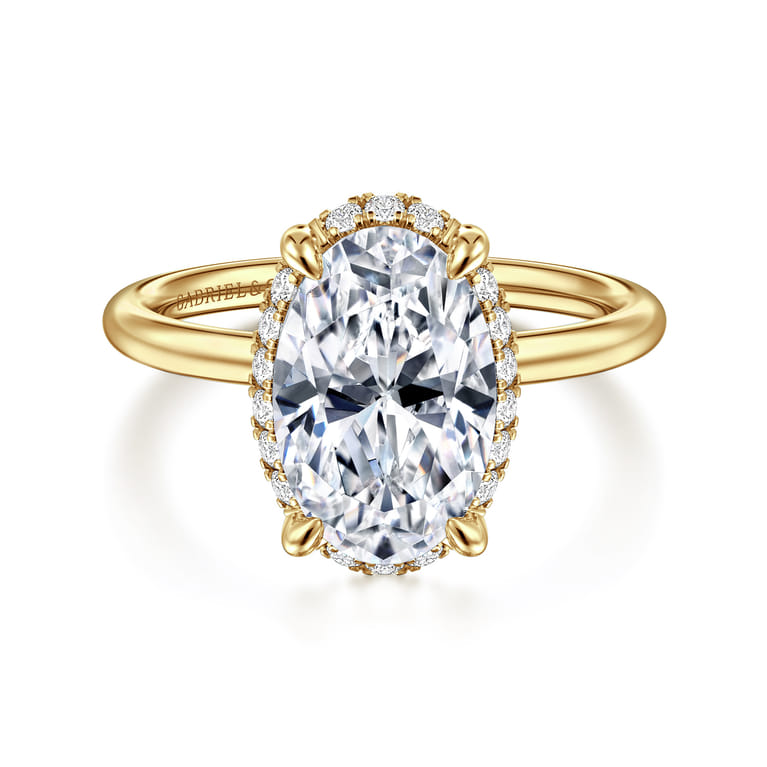 Seattle - 14K Yellow Gold Oval Hidden Halo Diamond Engagement Ring - 0.13 ct - Shot 1