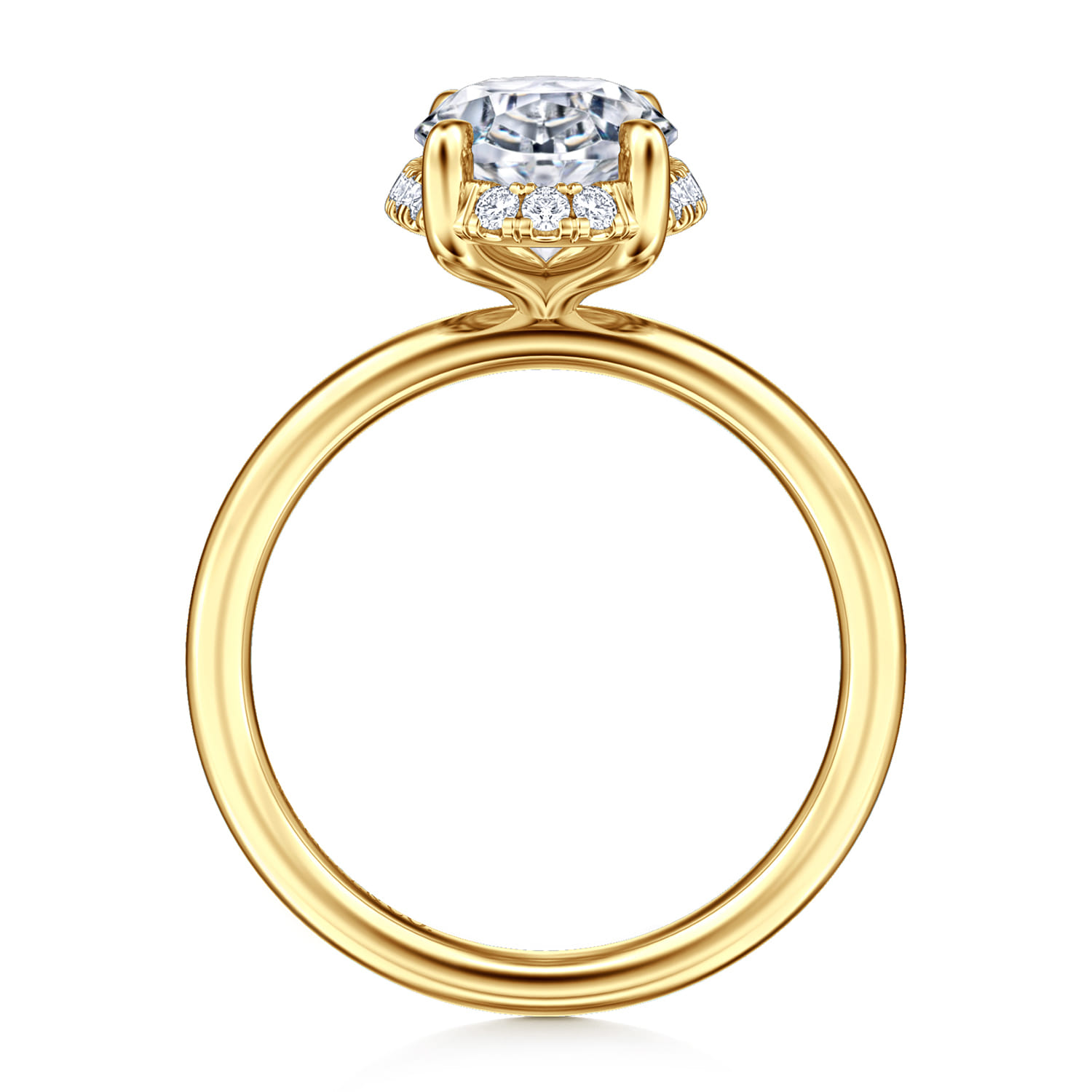 Seattle - 14K Yellow Gold Oval Hidden Halo Diamond Engagement Ring - 0.13 ct - Shot 2
