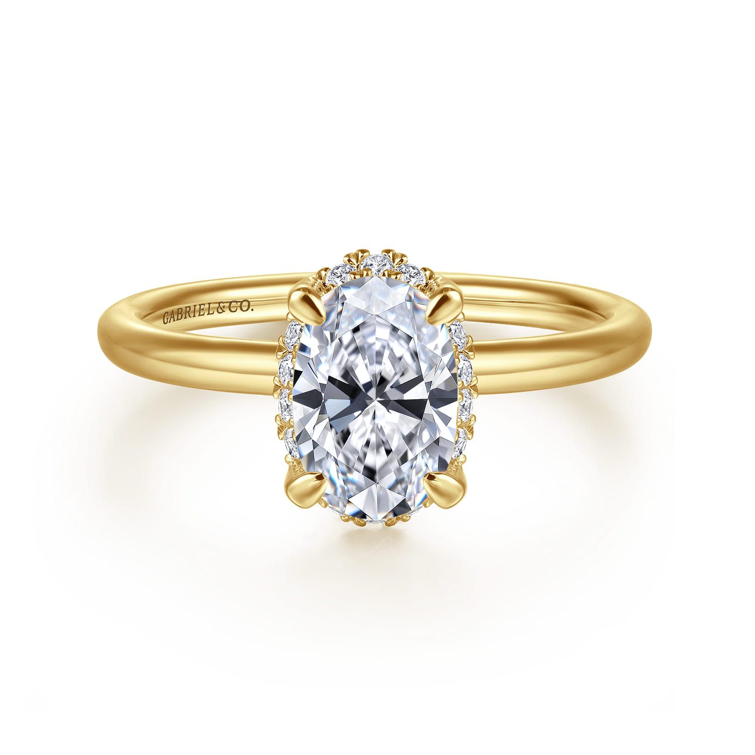 Seattle - 14K Yellow Gold Oval Hidden Halo Diamond Engagement Ring - 0.08 ct - Shot 1
