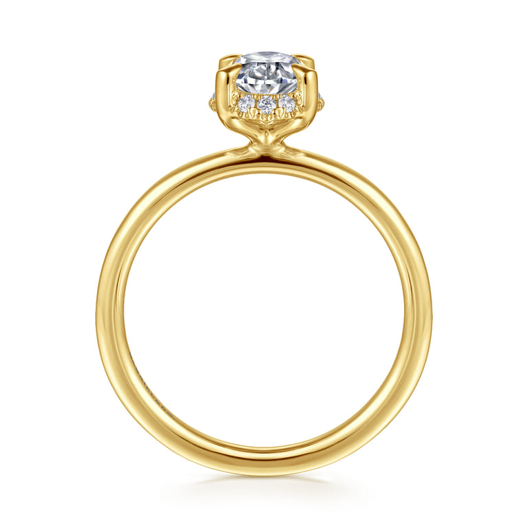 Seattle - 14K Yellow Gold Oval Hidden Halo Diamond Engagement Ring - 0.08 ct - Shot 2