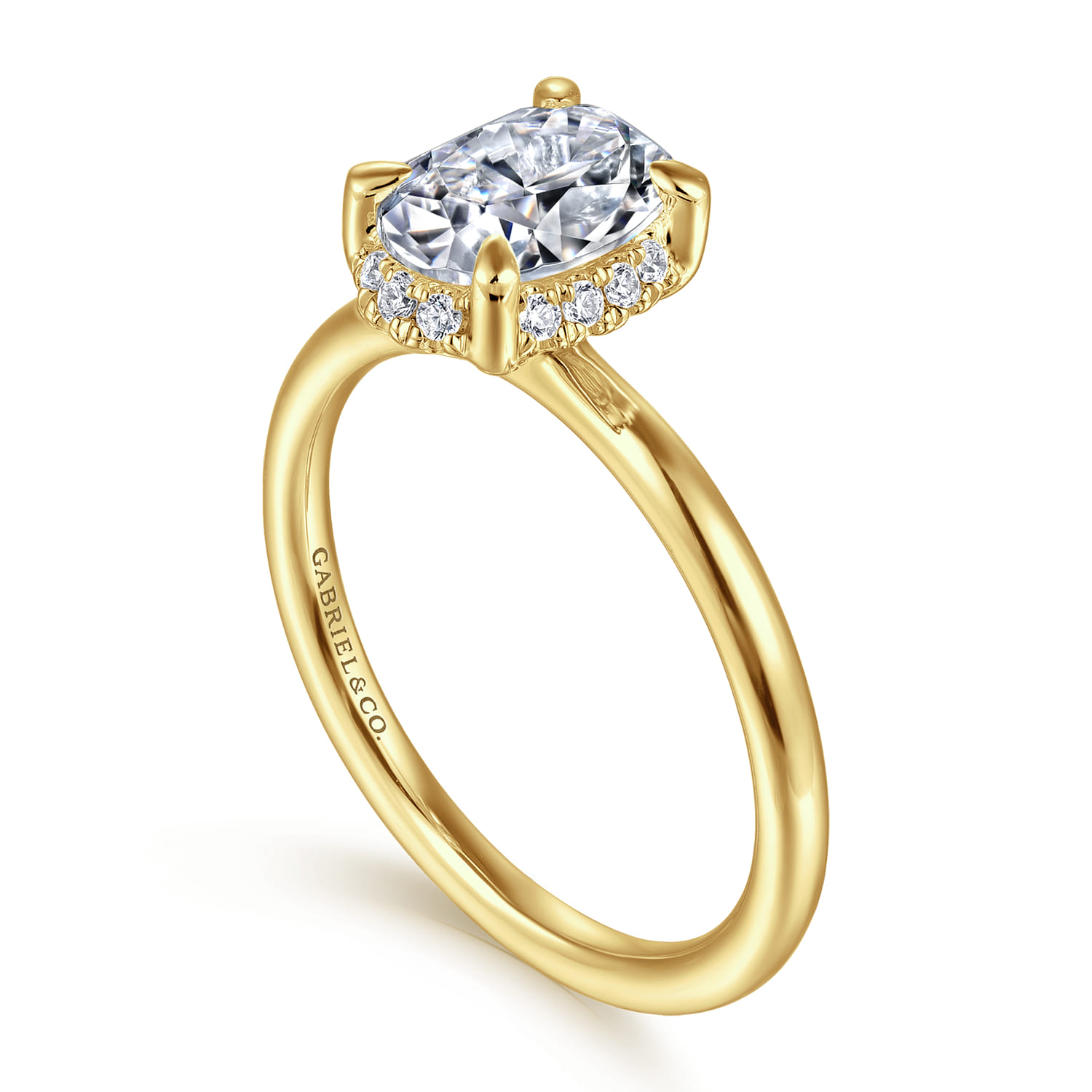 Seattle - 14K Yellow Gold Oval Hidden Halo Diamond Engagement Ring - 0.08 ct - Shot 3