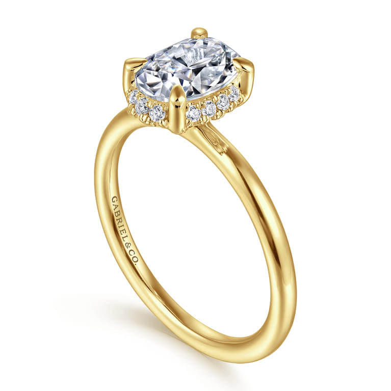 Seattle - 14K Yellow Gold Oval Hidden Halo Diamond Engagement Ring - 0.08 ct - Shot 3