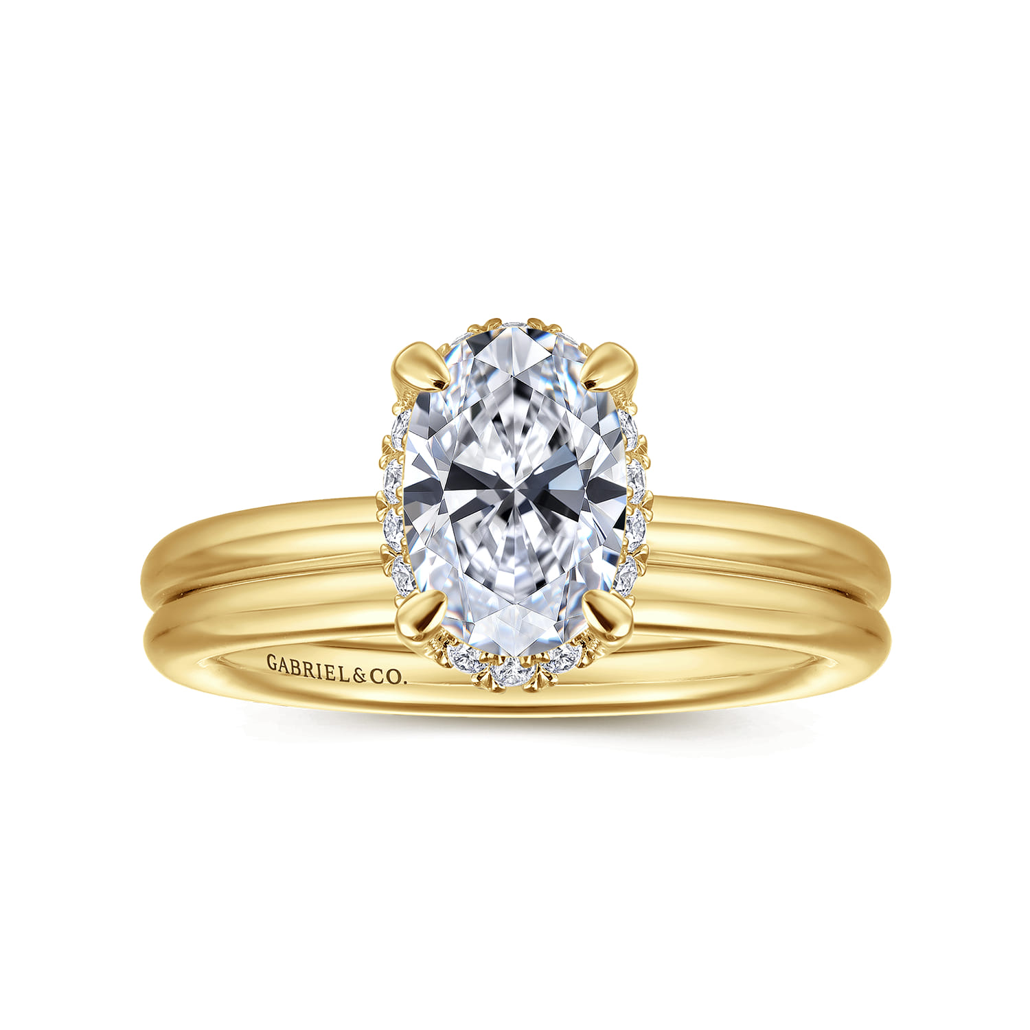 Seattle - 14K Yellow Gold Oval Hidden Halo Diamond Engagement Ring - 0.08 ct - Shot 4