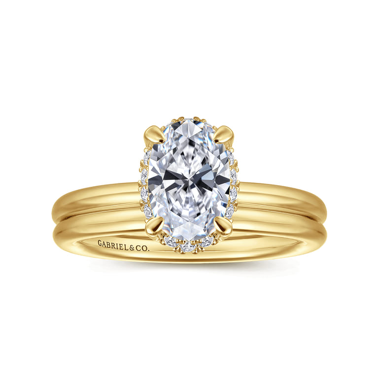 Seattle - 14K Yellow Gold Oval Hidden Halo Diamond Engagement Ring - 0.08 ct - Shot 4