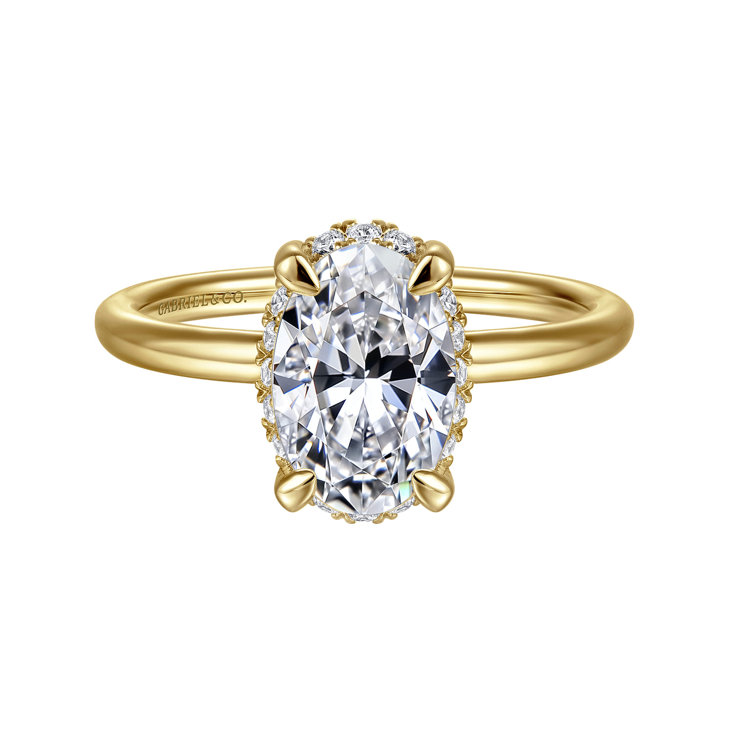 Seattle - 14K Yellow Gold Oval Hidden Halo Diamond Engagement Ring - 0.1 ct - Shot 1