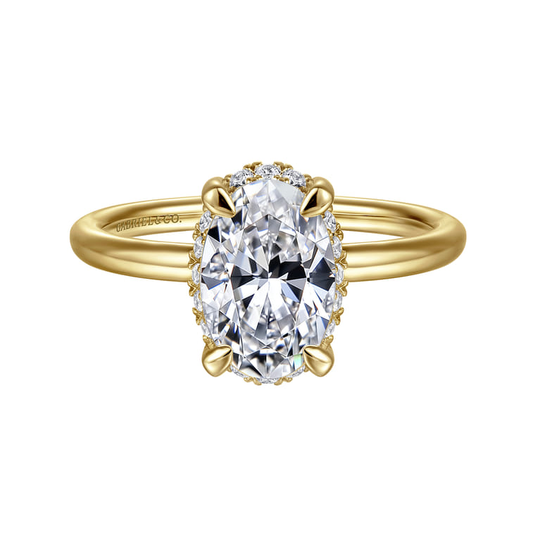 Seattle - 14K Yellow Gold Oval Hidden Halo Diamond Engagement Ring - 0.1 ct - Shot 1