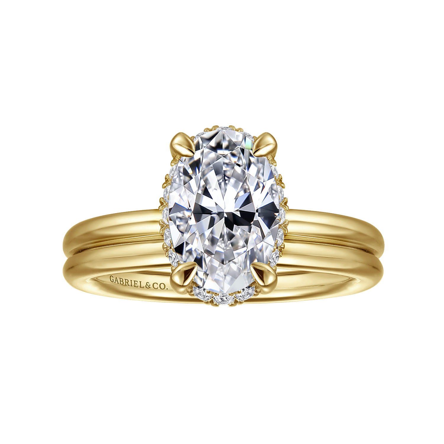 Seattle - 14K Yellow Gold Oval Hidden Halo Diamond Engagement Ring - 0.1 ct - Shot 4