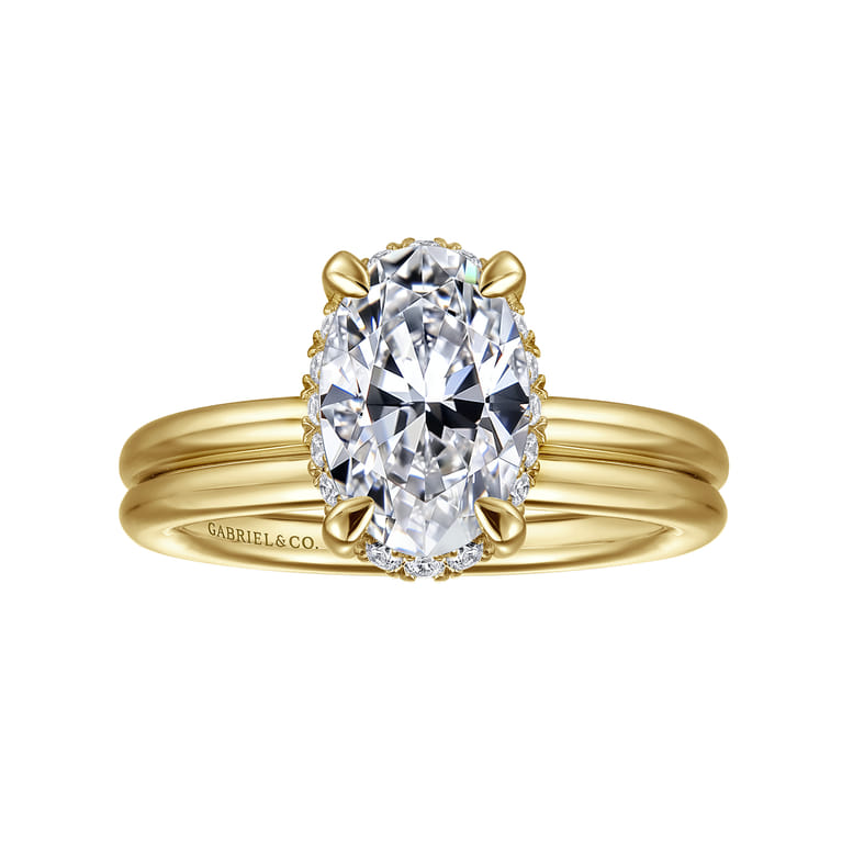Seattle - 14K Yellow Gold Oval Hidden Halo Diamond Engagement Ring - 0.1 ct - Shot 4