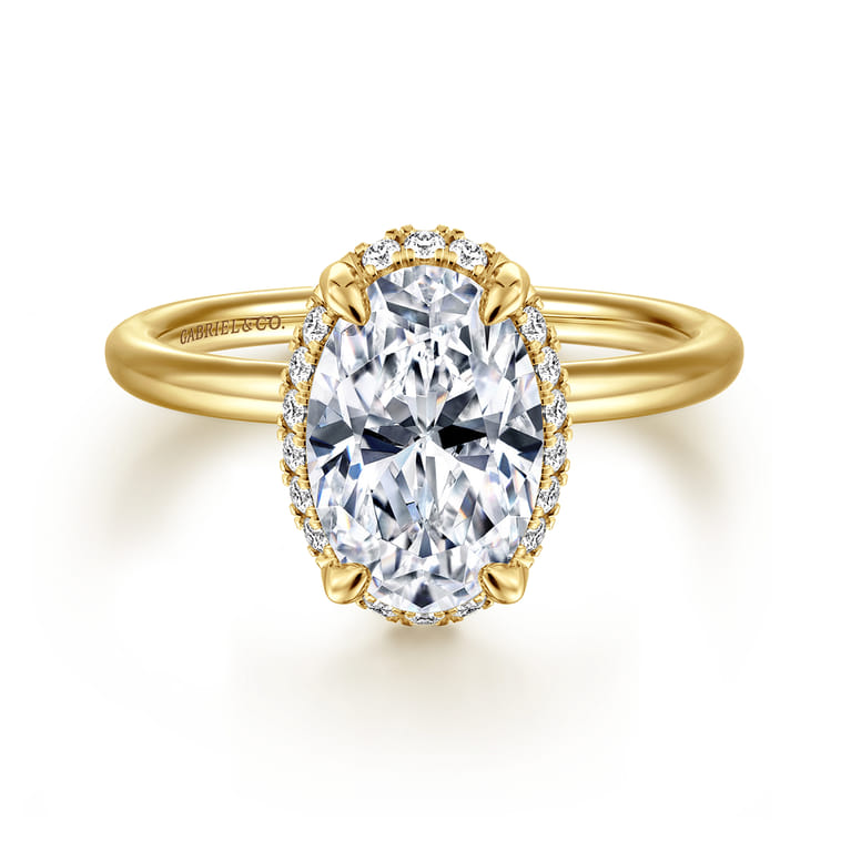 Seattle - 14K Yellow Gold Oval Hidden Halo Diamond Engagement Ring - 0.11 ct - Shot 1