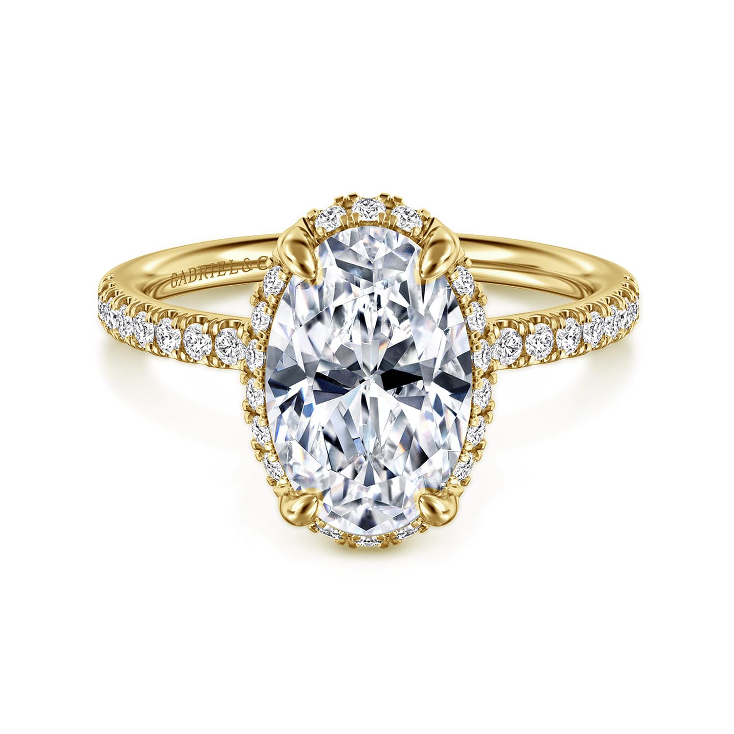 Suede - 14K Yellow Gold Oval Hidden Halo Diamond Engagement Ring - 0.3 ct - Shot 1