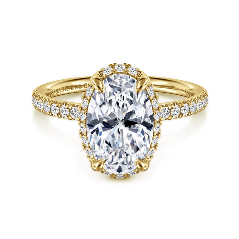 Suede - 14K Yellow Gold Oval Hidden Halo Diamond Engagement Ring - 0.3 ct - Shot 1
