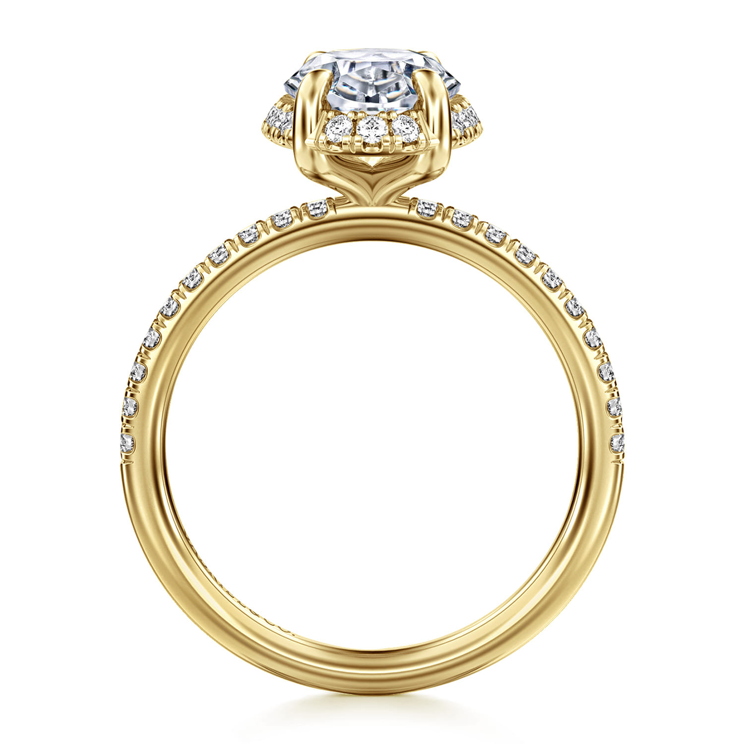 Suede - 14K Yellow Gold Oval Hidden Halo Diamond Engagement Ring - 0.3 ct - Shot 2
