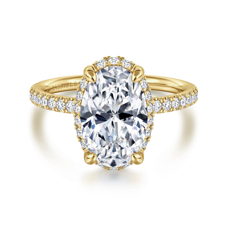 Suede - 14K Yellow Gold Oval Hidden Halo Diamond Engagement Ring - 0.3 ct - Shot 1