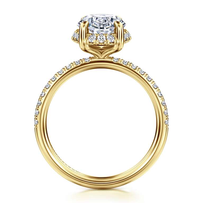 Suede - 14K Yellow Gold Oval Hidden Halo Diamond Engagement Ring - 0.3 ct - Shot 2