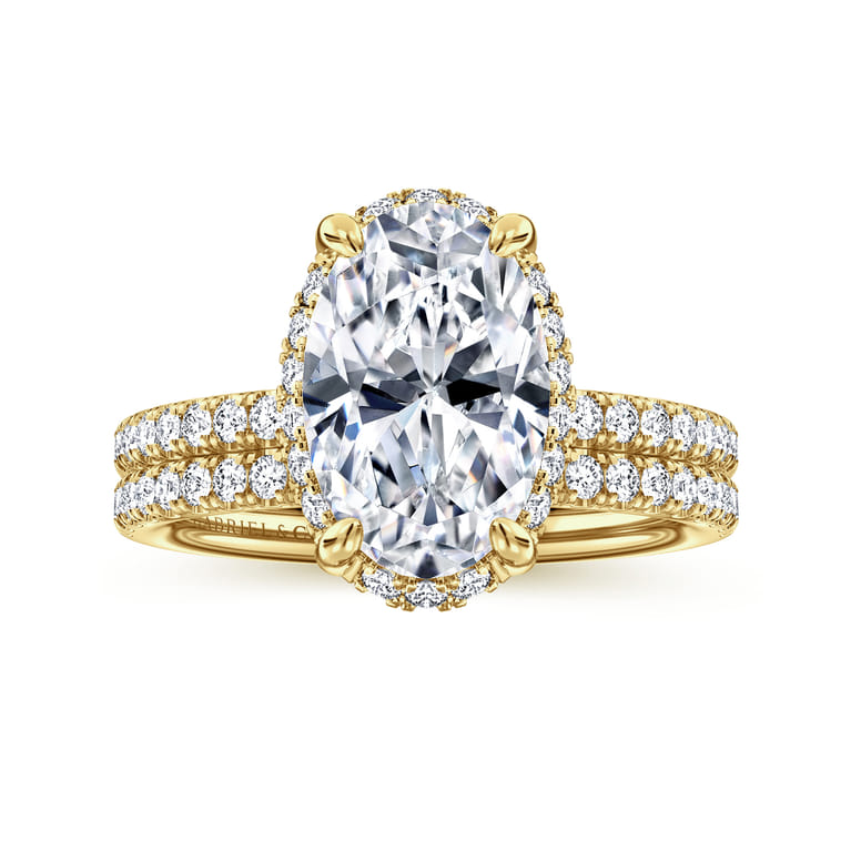 Suede - 14K Yellow Gold Oval Hidden Halo Diamond Engagement Ring - 0.3 ct - Shot 4