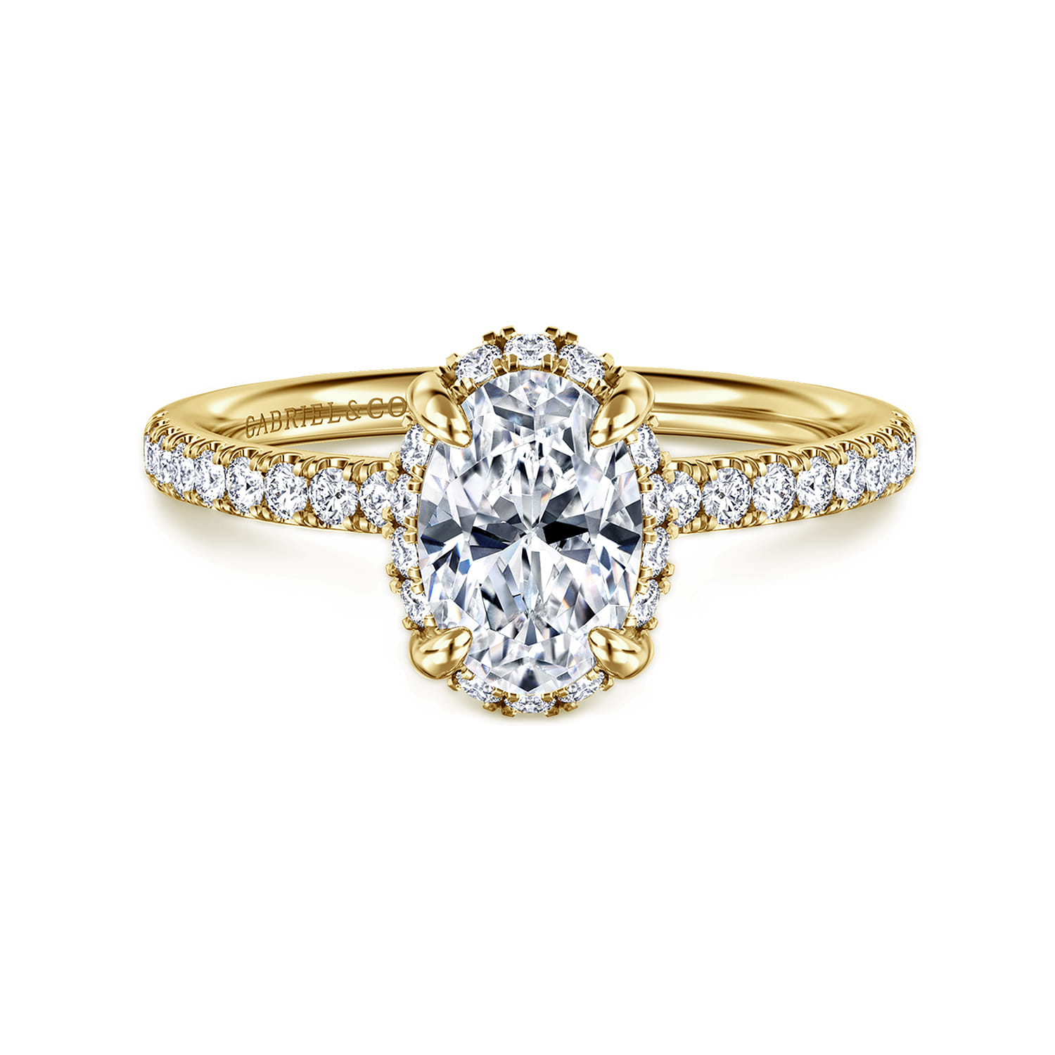 Suede - 14K Yellow Gold Oval Hidden Halo Diamond Engagement Ring - 0.3 ct - Shot 1