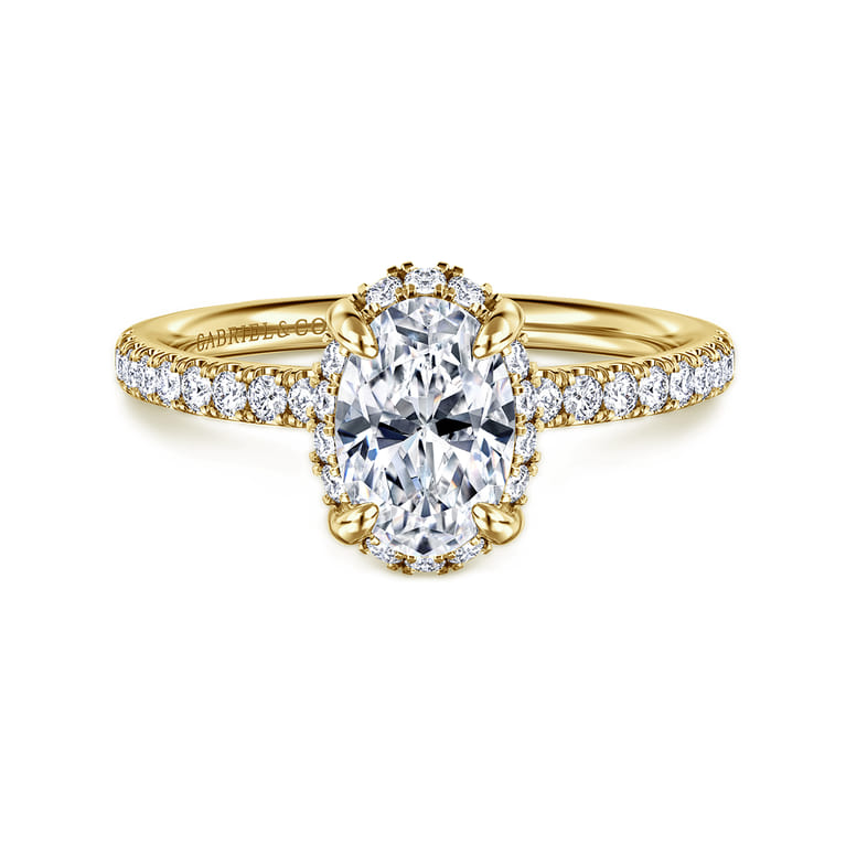 Suede - 14K Yellow Gold Oval Hidden Halo Diamond Engagement Ring - 0.3 ct - Shot 1