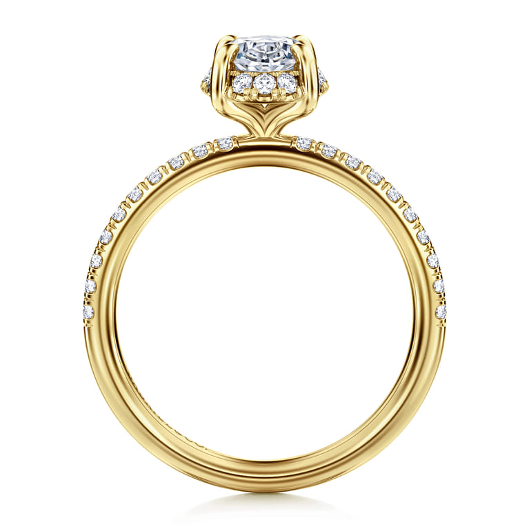 Suede - 14K Yellow Gold Oval Hidden Halo Diamond Engagement Ring - 0.3 ct - Shot 2