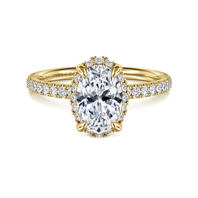 Suede - 14K Yellow Gold Oval Hidden Halo Diamond Engagement Ring - 0.3 ct - Shot 1