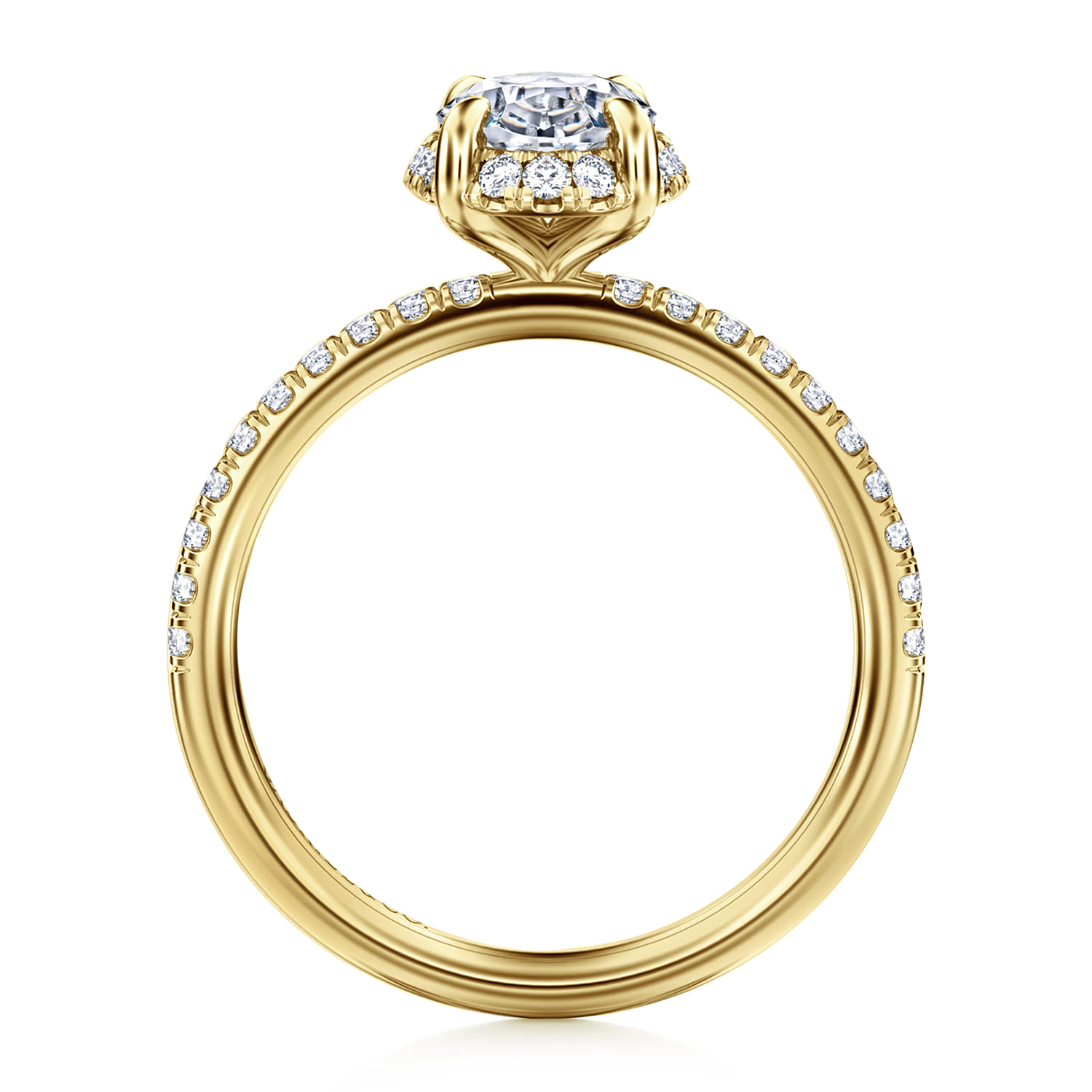 Suede - 14K Yellow Gold Oval Hidden Halo Diamond Engagement Ring - 0.3 ct - Shot 2