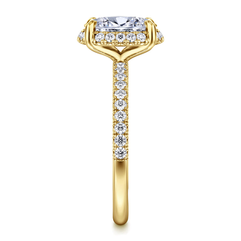 Suede - 14K Yellow Gold Oval Hidden Halo Diamond Engagement Ring - 0.3 ct - Shot 4