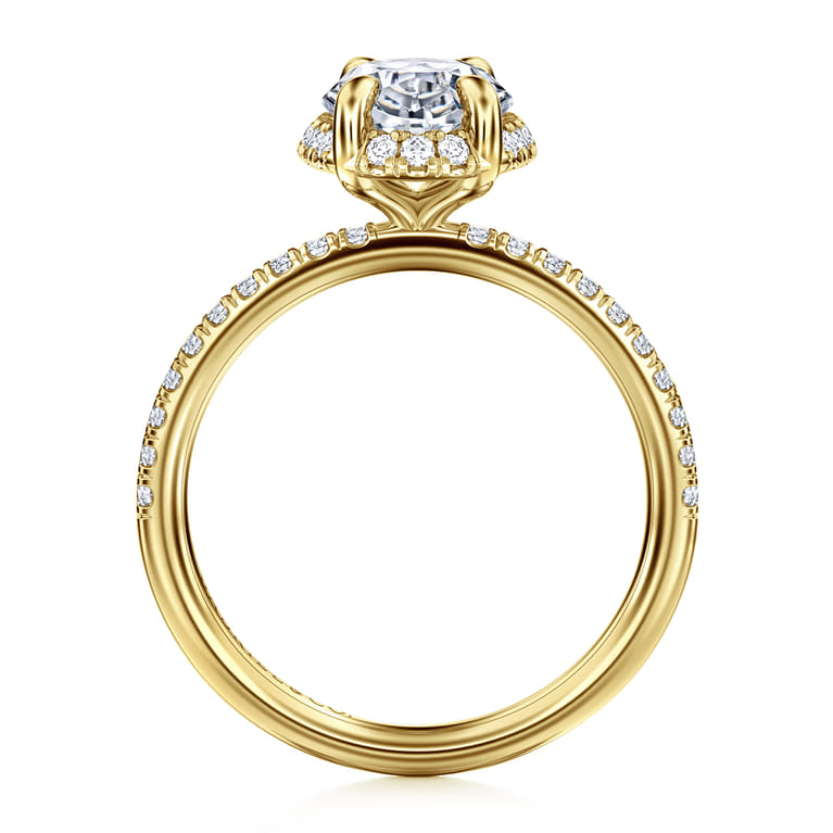 Suede - 14K Yellow Gold Oval Hidden Halo Diamond Engagement Ring - 0.3 ct - Shot 2