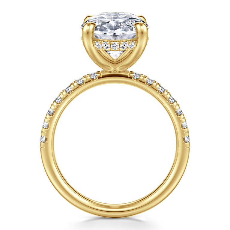 Adela - 14K Yellow Gold Oval Hidden Halo Diamond Engagement Ring - 0.5 ct - Shot 2