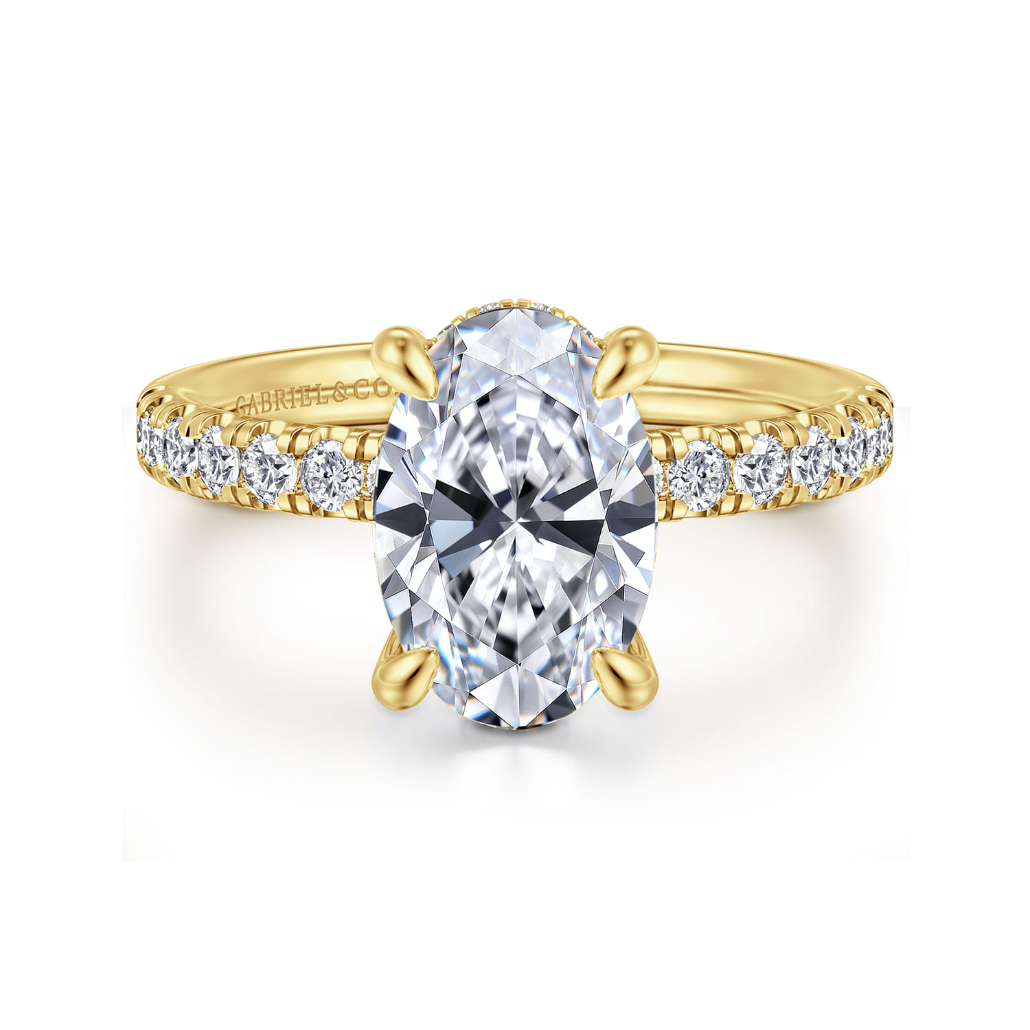 Adela - 14K Yellow Gold Oval Hidden Halo Diamond Engagement Ring - 0.4 ct - Shot 1