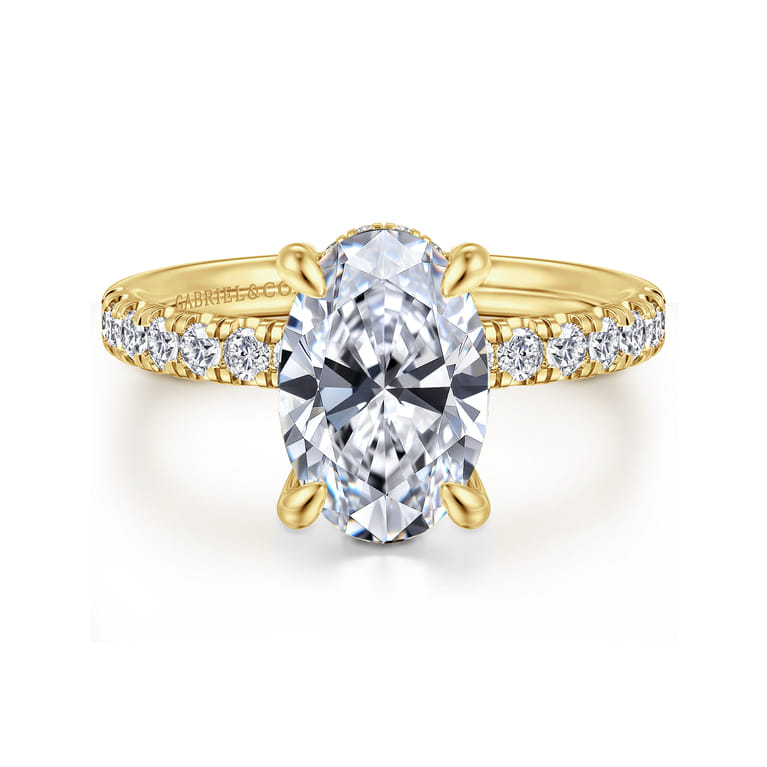 Adela - 14K Yellow Gold Oval Hidden Halo Diamond Engagement Ring - 0.4 ct - Shot 1